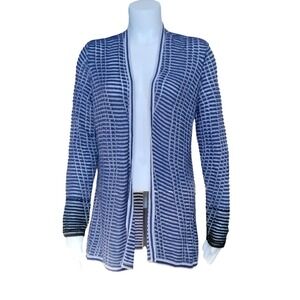 NIC+ZOE Blue White Textured Knit Open Front Cardigan Sweater Womens Medium
